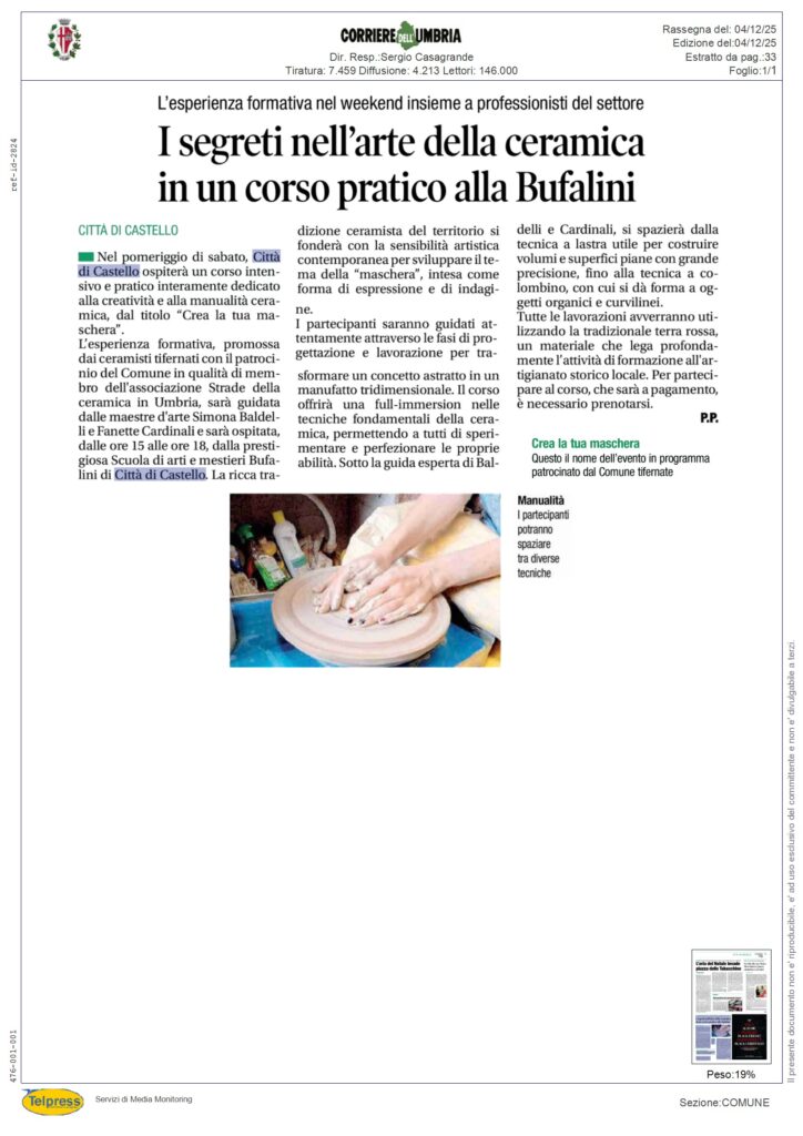 I segreti nell'arte della ceramica in un corso pratico alla Bufalini - Rassegna Stampa 04/12/2025