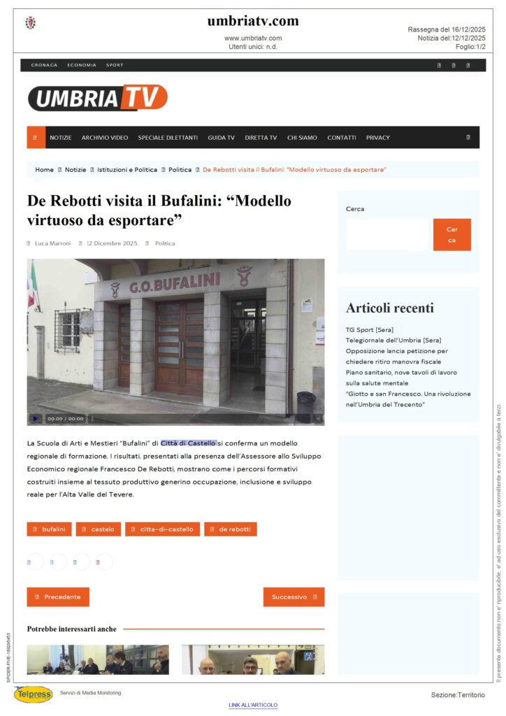 De Rebotti visita il Bufalini: “Modello virtuoso da esportare” - umbriatv.com - Rassegna Stampa 16/12/2025