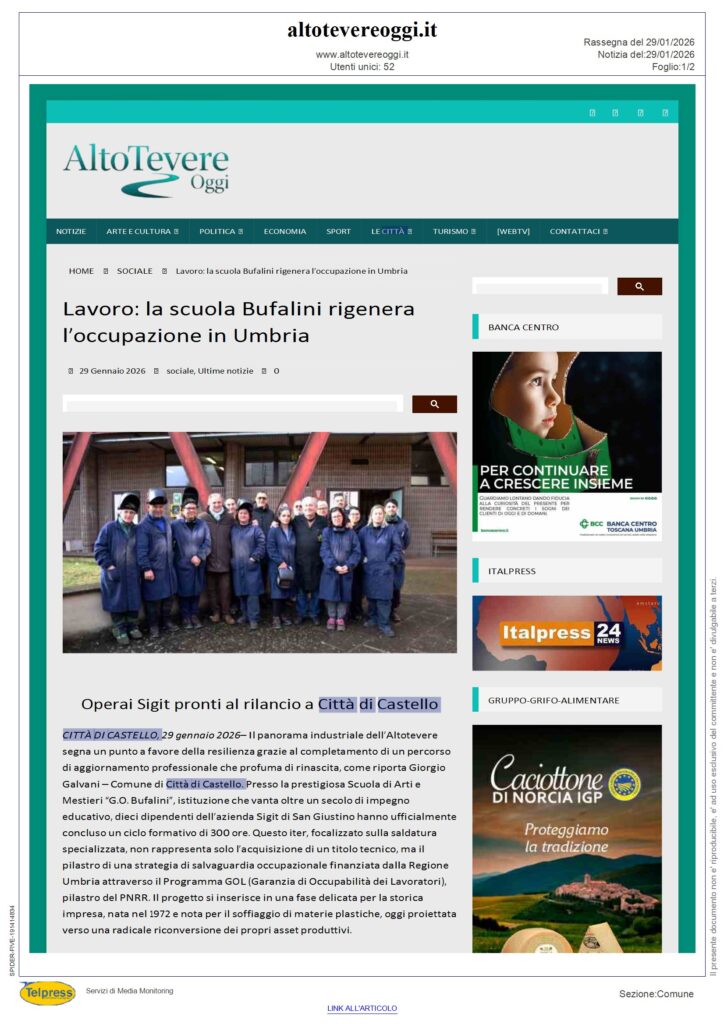Città di Castello - Lavoro: la scuola Bufalini rigenera l’occupazione in Umbria - ALTO TEVERE OGGI - Rassegna Stampa 30/01/2026