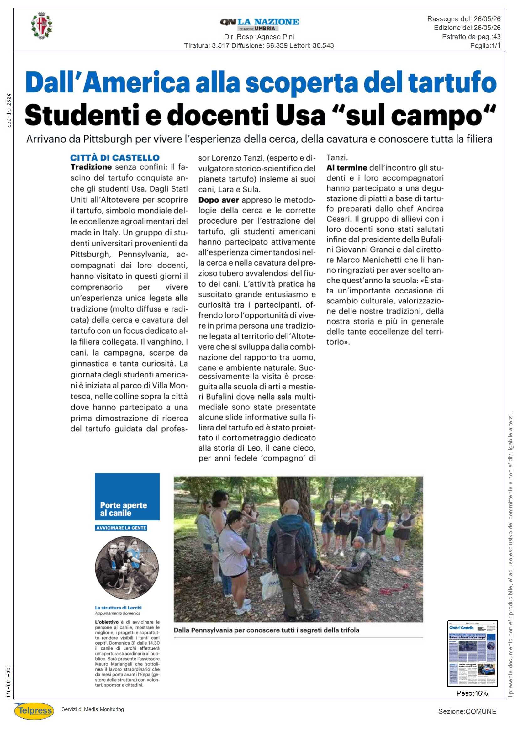 Città di Castello - Dall`America alla scoperta del tartufo Studenti e docenti Usa