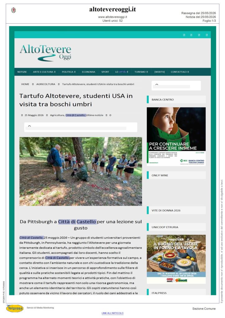 Città di Castello - Tartufo Altotevere, studenti USA in visita tra boschi umbri - ALTO TEVERE OGGI - Rassegna Stampa 25/05/2026