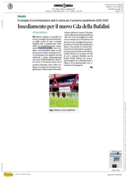 Città di Castello - Insediamento per il nuovo Cda della Bufalini - CORRIERE DELL'UMBRIA - Rassegna Stampa 20/06/2026